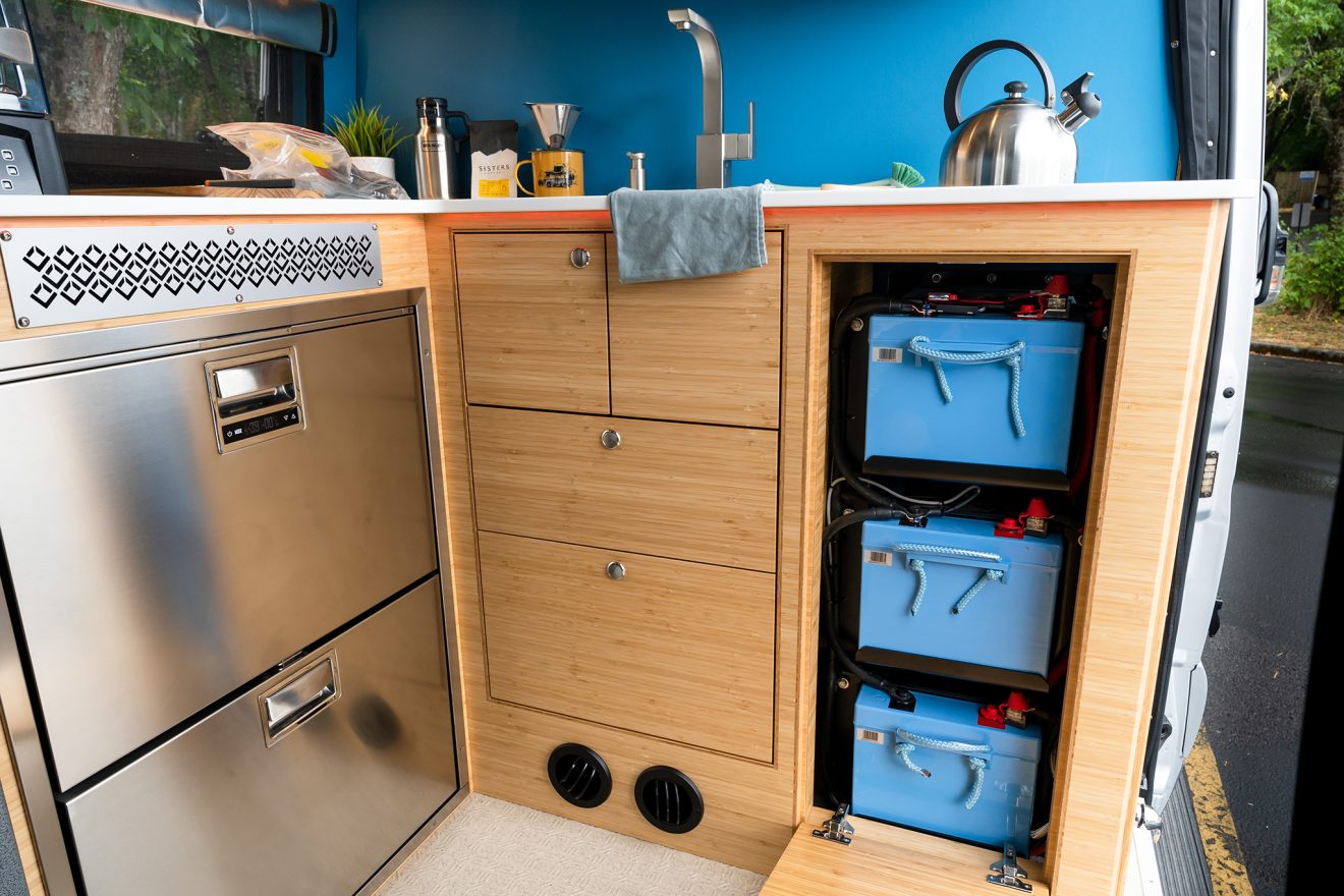 Bamboo galley kitchen, Lithium Ion batteries