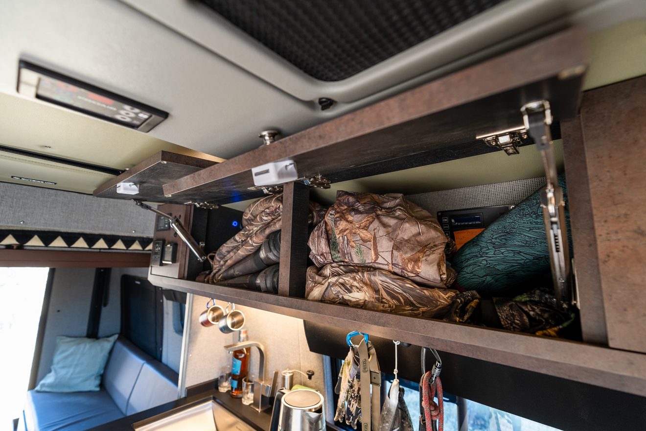 custom van conversion Launch Pad 2019 mercedes benz sprinter 170 EXT 4wd dually altitude bed two person sleeping extra sleeping area lower platform overhead enclosed cabinetry