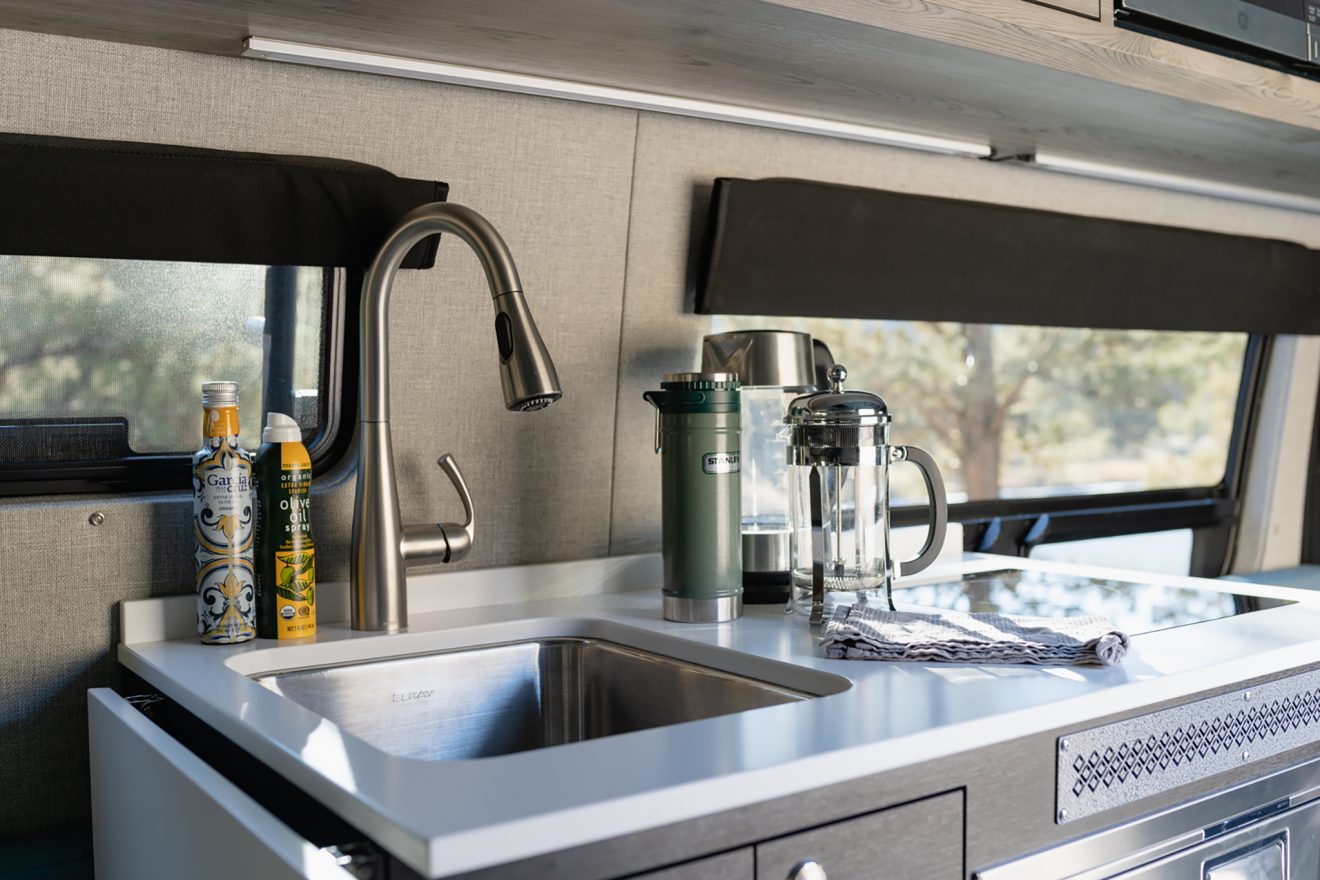 custom van conversion Stingray 2020 mercedes benz sprinter 170 dually 4wd interior galley kitchen