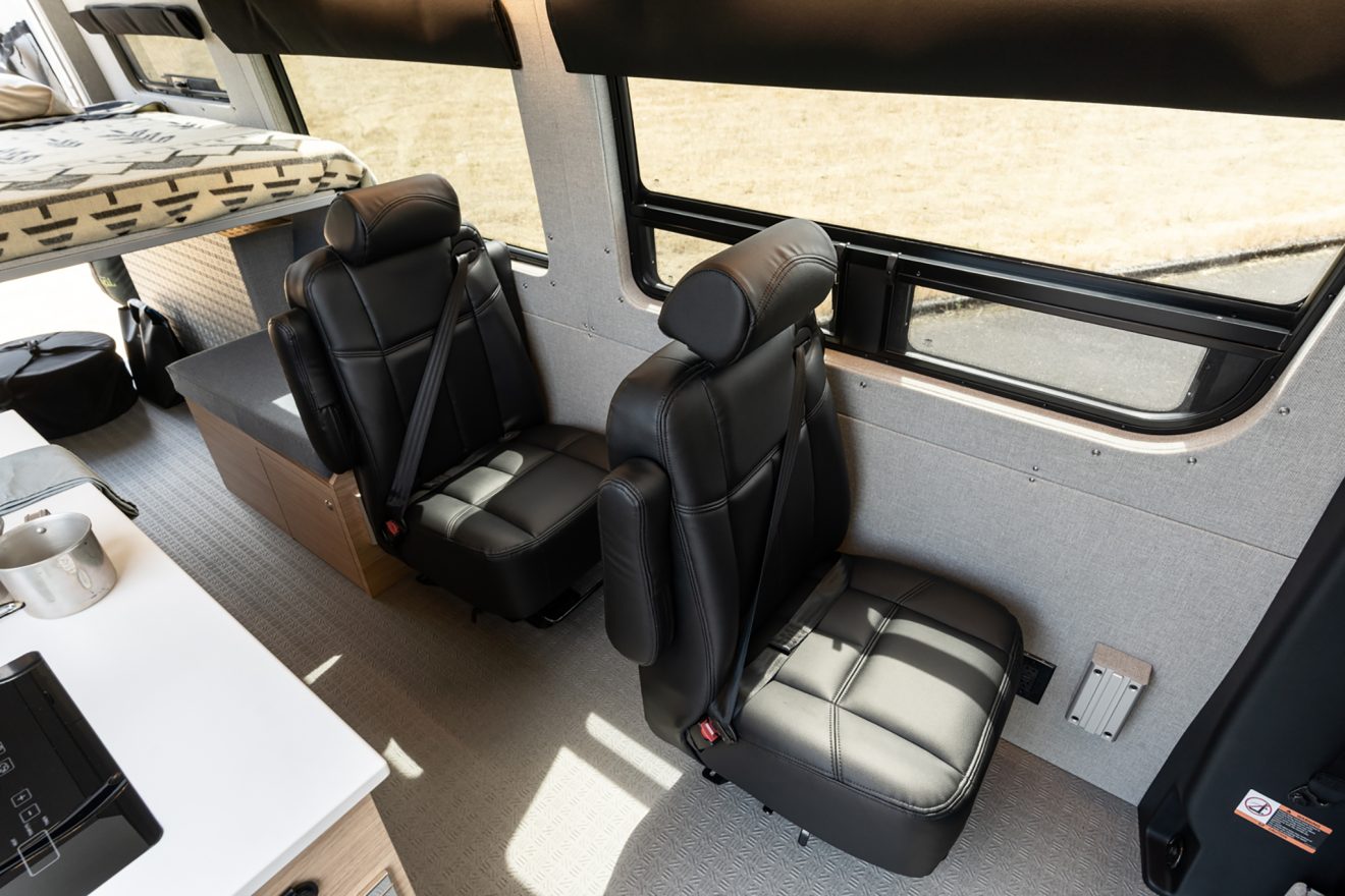 custom van conversion Loma 2021 mercedes benz sprinter 170 4wd seat four sleep three driver side dot-approved captain's chairs